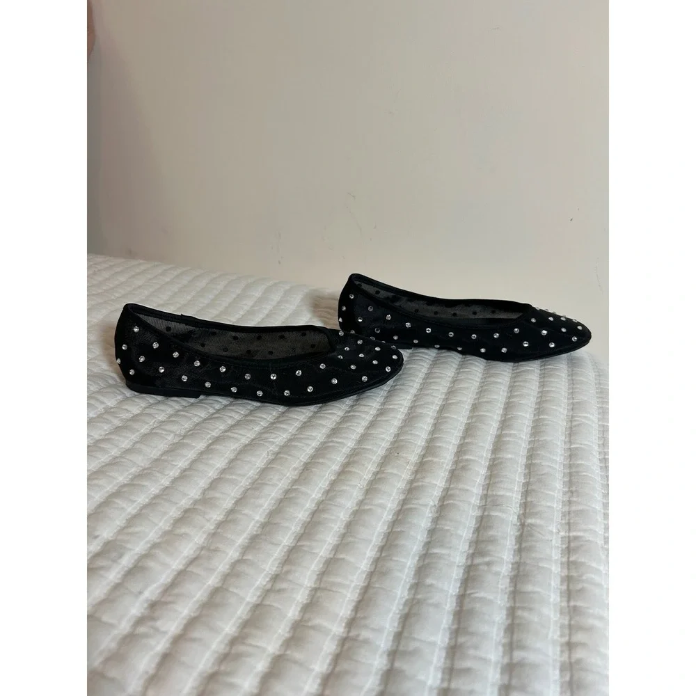 Jellypop Black Mesh Rhinestone Ballet Flats Women's Size 7‎